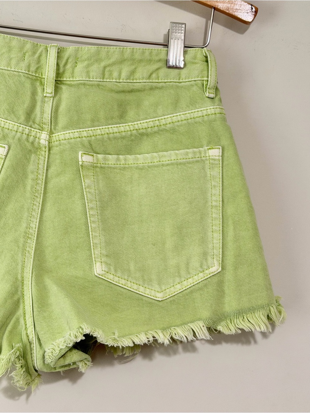 PacSun High Rise Festival Lime Green Frayed Hem Denim Shorts - Picture 6 of 9